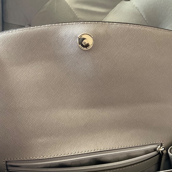 Michael Kors Ava Satchel Medium Gray Saffiano Leather Handbag Purse - Picture 7 of 12